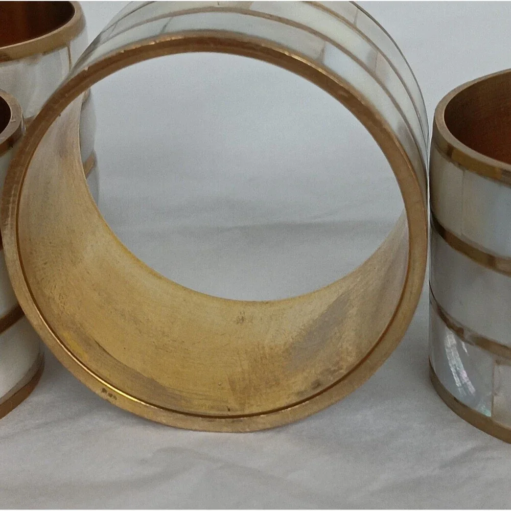 4 Mother of Pearl Napkin Ring Holders Brass Boho Seaside Table Setting
